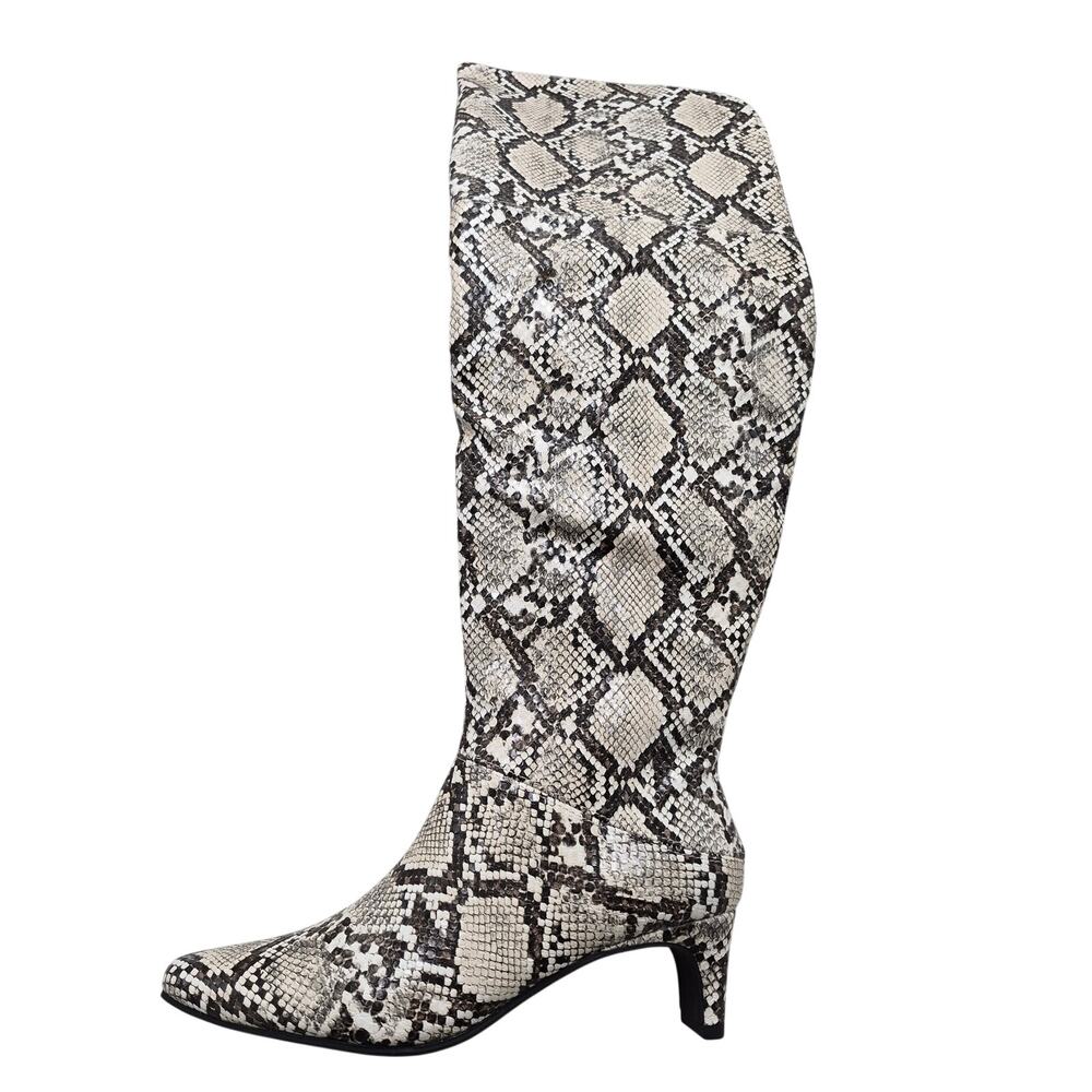 NEW Worthington Valto knee-high snake Print Pointed Toe Kitten Heel Boots sz 5